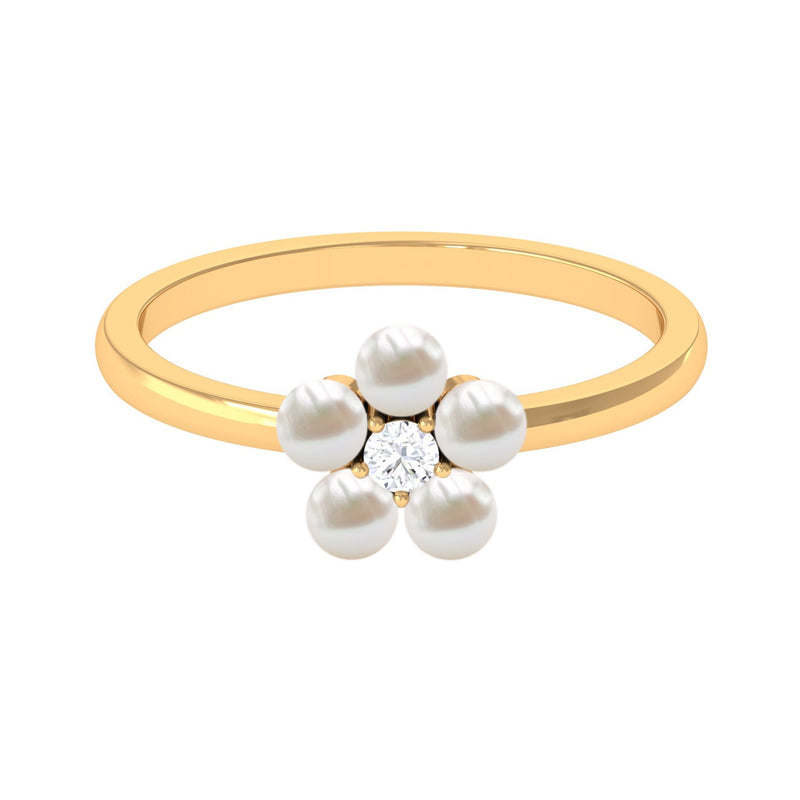 Freshwater Pearl Floral Promise Ring with Moissanite Stone