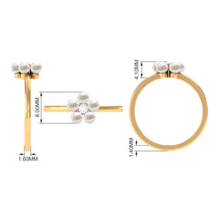 Freshwater Pearl Floral Promise Ring with Moissanite Stone