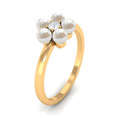 Freshwater Pearl Floral Promise Ring with Moissanite Stone