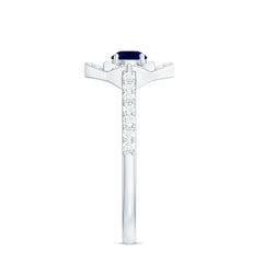 3/4 CT Minimal Blue Sapphire and Diamond Flower Ring