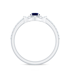 3/4 CT Minimal Blue Sapphire and Diamond Flower Ring