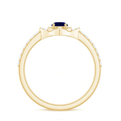 3/4 CT Minimal Blue Sapphire and Diamond Flower Ring
