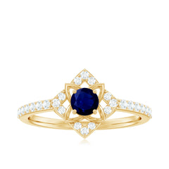 3/4 CT Minimal Blue Sapphire and Diamond Flower Ring