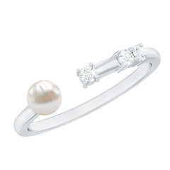 3/4 CT Minimal Style Freshwater Pearl and Diamond Cuff Ring