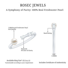 3/4 CT Minimal Style Freshwater Pearl and Diamond Cuff Ring