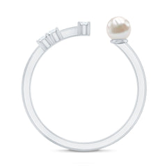 3/4 CT Minimal Style Freshwater Pearl and Diamond Cuff Ring