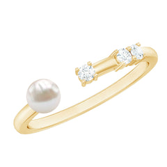 3/4 CT Minimal Style Freshwater Pearl and Diamond Cuff Ring