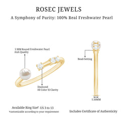 3/4 CT Minimal Style Freshwater Pearl and Diamond Cuff Ring