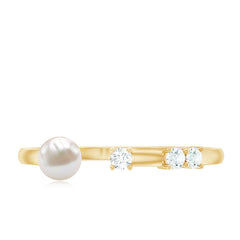 3/4 CT Minimal Style Freshwater Pearl and Diamond Cuff Ring