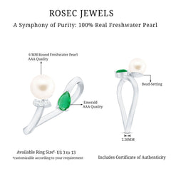 Cultured Freshwater Pearl Emerald Toi Et Moi Promise Ring