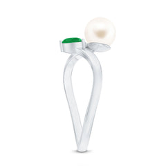 Cultured Freshwater Pearl Emerald Toi Et Moi Promise Ring