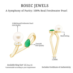 Cultured Freshwater Pearl Emerald Toi Et Moi Promise Ring