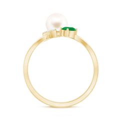 Cultured Freshwater Pearl Emerald Toi Et Moi Promise Ring