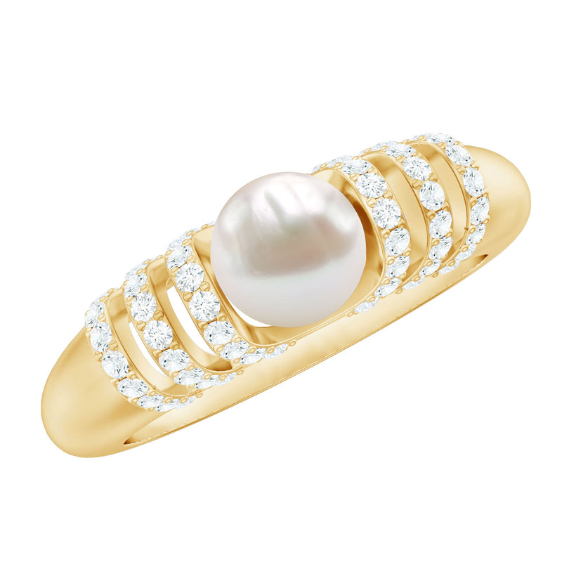 2.50 CT Freshwater Pearl and Diamond Engagement Ring