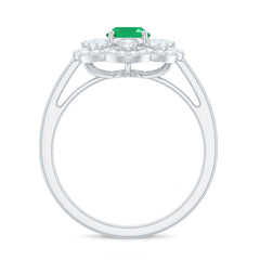 Vintage Looking Oval Emerald Designer Engagement Ring with Moissanite
