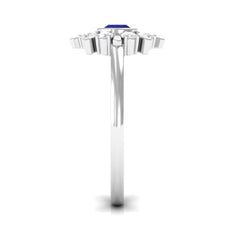 3/4 CT Bezel Set Blue Sapphire Statement Ring with Diamond