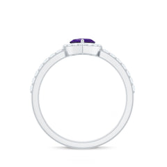 Heart Shape Amethyst and Diamond Halo Engagement Ring