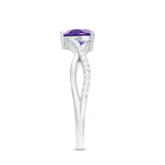 Heart Shape Amethyst Solitaire Crossover Ring with Diamond
