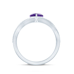 Heart Shape Amethyst Solitaire Crossover Ring with Diamond