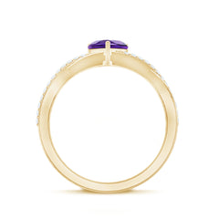 Heart Shape Amethyst Solitaire Crossover Ring with Diamond