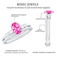 1.50 CT Oval Cut Solitaire Created Pink Sapphire Ring Set with Diamond