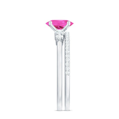 1.50 CT Oval Cut Solitaire Created Pink Sapphire Ring Set with Diamond