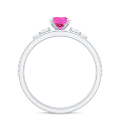 1.50 CT Oval Cut Solitaire Created Pink Sapphire Ring Set with Diamond