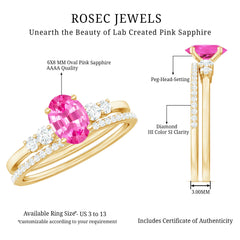 1.50 CT Oval Cut Solitaire Created Pink Sapphire Ring Set with Diamond