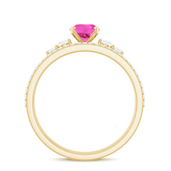 1.50 CT Oval Cut Solitaire Created Pink Sapphire Ring Set with Diamond