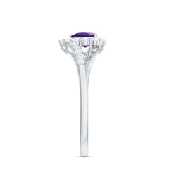 1.5 CT Heart Shape Amethyst Bypass Promise Ring with Diamond Halo