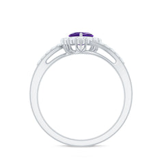 1.5 CT Heart Shape Amethyst Bypass Promise Ring with Diamond Halo