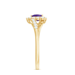 1.5 CT Heart Shape Amethyst Bypass Promise Ring with Diamond Halo
