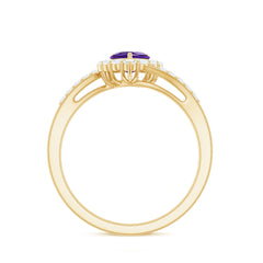 1.5 CT Heart Shape Amethyst Bypass Promise Ring with Diamond Halo