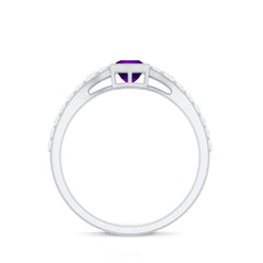 1 Carat Bezel Set Amethyst Solitaire Promise Ring with Diamond