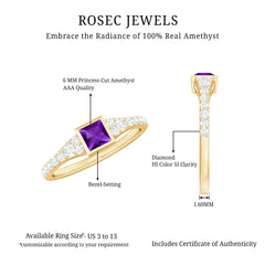 1 Carat Bezel Set Amethyst Solitaire Promise Ring with Diamond