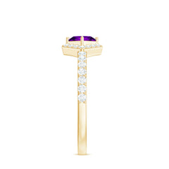 3/4 Ct Princess Amethyst Half Halo Promise Ring with Diamond
