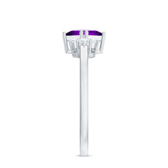 Princess Cut Amethyst Promise Ring with Diamond Trio