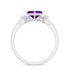 Princess Cut Amethyst Promise Ring with Diamond Trio