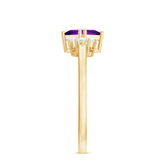 Princess Cut Amethyst Promise Ring with Diamond Trio