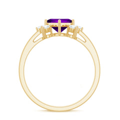 Princess Cut Amethyst Promise Ring with Diamond Trio