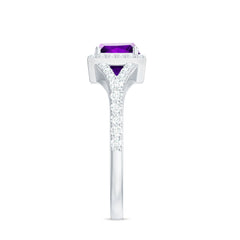 Amethyst Split Shank Halo Engagement Ring with Moissanite