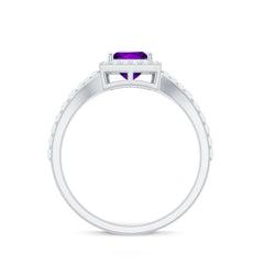Amethyst Split Shank Halo Engagement Ring with Moissanite