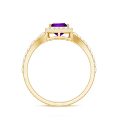 Amethyst Split Shank Halo Engagement Ring with Moissanite