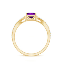 Princess Amethyst and Diamond Bypass Engagement Ring