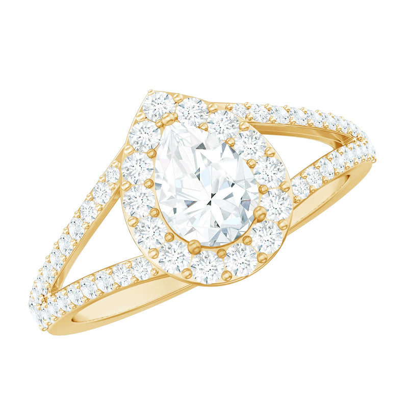 2 CT Split Shank Zircon Teardrop Engagement Ring in Gold