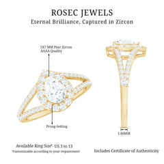 2 CT Split Shank Zircon Teardrop Engagement Ring in Gold