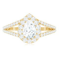 2 CT Split Shank Zircon Teardrop Engagement Ring in Gold