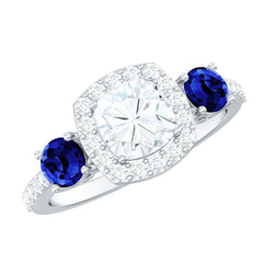 Certified 1.7 Carat Cushion Cut Lab Grown Diamond Engagement Ring with Blue Sapphire