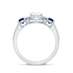 Certified 1.7 Carat Cushion Cut Lab Grown Diamond Engagement Ring with Blue Sapphire