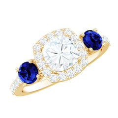Certified 1.7 Carat Cushion Cut Lab Grown Diamond Engagement Ring with Blue Sapphire